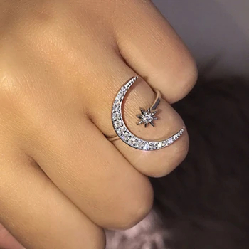 Estetinės Star Mėnulis Crystal Žiedą Reguliuojamas Asmenybės Piršto Žiedą, Moterims Paprasta Madinga Vestuvių Papuošalai Draugystės Dovana