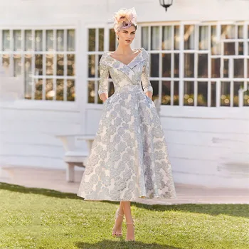 Weilinsha Elegantiškas Gėlių Spausdinti Motinos Nuotakos Suknelės 2022 Spalvingas Arbata Ilgis Paprasta Linija Svečias Vestuvės Dress
