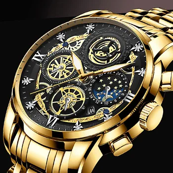 2022 Verslo Diamond Vyrų Prabangūs Laikrodžiai, Nerūdijančio Plieno, Vandeniui Laikrodžius Šviesos Data Reloj Hombre Relogio Masculino