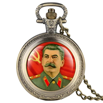 Žalvario Kišenėje Žiūrėti Stalinas Retro Karoliai Pakabukas Prabangus Klasikinis Baltas Ciferblatas Kvarco Flip Cover Vyras Moteris Derliaus Suvenyrų