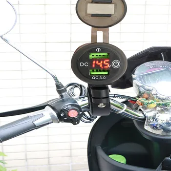 QC3.0 Dual USB Motociklo Įkroviklį Su LED Digital Voltmeter Jutiklinį Jungiklį Motociklą Maitinimo Lizdas Adapteris Veidrodėliai Vairo