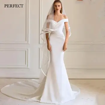 PUIKUS Elegantiškas V-Kaklo Undinė Vestuvių Suknelės nuo Peties Backless Satino Vestuvinės Suknelės Moterims 2022 Vestidos De Novia