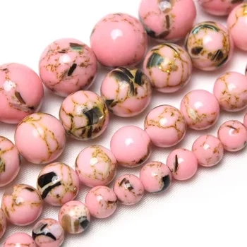 Pink Shell Turquoises Akmens Sintezė Karoliukai Prarasti Apvalios Metalinės Karoliukai Papuošalai Priėmimo 