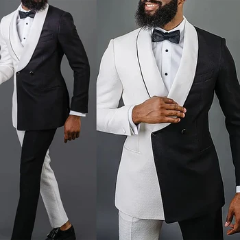 Plus Size Spalvų Atitikimo Vestuvių Tuxedos Dvigubo Breasted Mens Kelnės, Kostiumai Gražus Vyrai Prom Šalies Formali Apranga (Striuke+Kelnes)