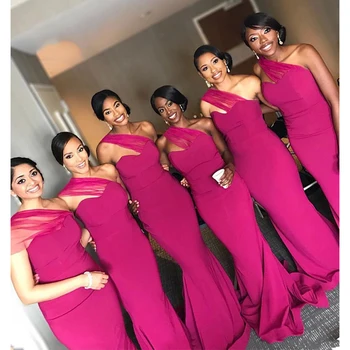 2019 Apvalkalą Bridesmaid Dresses Pigūs Vieno Peties Valymo Traukinio Vestuves Chalatai Oficialią Chalatai Tarnaitė Garbės Suknelė