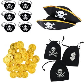 Helovinas Pirate Hat Bžūp Akių Kaukė Vaikams Suaugusiųjų Helovyno Cosplay Kostiumai, Rekvizitas, Piratų Tema Žaislas Aukso Monetų Maišų Gimtadienio