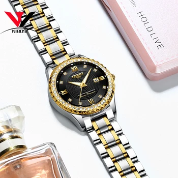 Relogio Feminino NIBOSI Prabangos Prekės ženklo Moterų Laikrodžiai Vandeniui Lady Laikrodžiai 2018 Su Crystal Kvarciniai Laikrodžiai Moterims Aukso Laikrodis