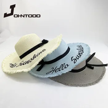 Siuvinėjimo asmeninį tekstą LOGOTIPAS siuvinėjimas ponios saulės skrybėlę didelis kraštų šiaudų skrybėlę lauko paplūdimio skrybėlę vasarą bžūp paplūdimio skrybėlę