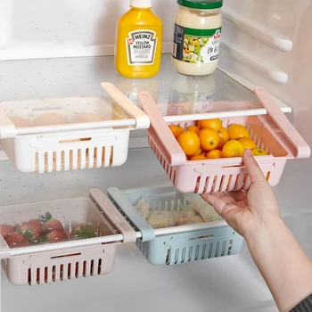 Reguliuojama Šaldytuvo Laikymo Krepšiai, Šaldytuvas stalčiuko Organizatorius Virtuvės Reikmenys Plastikiniai Pull-out Saugojimo Stalčiuką