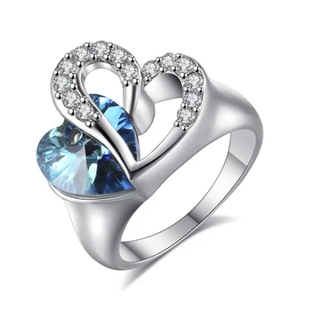 Elegantiškas Mados Sidabro Spalvos Inkrustacijos Mėlyna Cirkonis Širdies formos Kristalų Žiedas Moterų Temperamentas Dalyvavimo Šalies Žiedas Papuošalai
