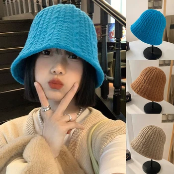 Nauja, Moterų Megzti Kibiro Kepurę 2022 M. Rudens Žiemos Pietų Korėja Versija Paprasta Rodyti Veido, Mažas Plačiais Kraštais Baseino Bžūp Šiltą Kepurę