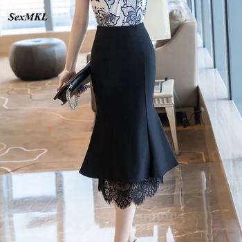 Mados Nėriniai Kratinys Juodas Ilgas Sijonas Moterims 2022 Elegantiškas Aukšto Juosmens Bodycon Streetwear Sijonas Korėjos Seksualus Šalies Sijonas Negabaritinius
