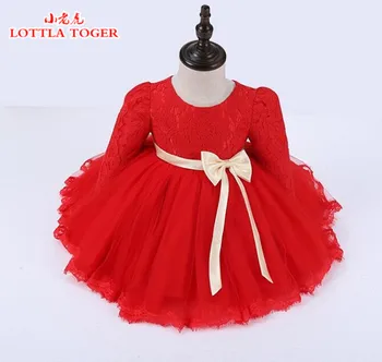 Aukščiausios Kokybės Žiemą Raudoni Nėriniai Mergaičių Suknelės Plius Aksomo Princesė Gėlių Mergaičių Suknelės Ilgomis Rankovėmis Kūdikiui Oficialią Vestuvių Suknelės, Šaliai
