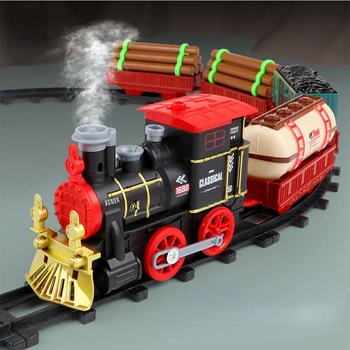 Kalėdų Elektros Geležinkelių Automobilinio Traukinio Žaislas su Dūmų Simuliacija, Klasikinio Modelio Vaikų Elektros Geležinkelio Traukinio Rinkinį Berniukas