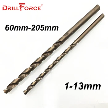 Drillforce Įrankiai 5VNT 1,0 mm-13mm HSSCO 5% Kobalto M35 Ilgai Twist Drill Bits Nerūdijančio Plieno Lydinys Plieno & Ketaus