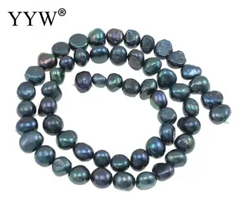 Aukštos Kokybės 6-7mm 100% Natūralių Gėlavandenių Perlų Karoliukus, tamsiai žalia Baroko Perlas Laisvas Karoliukai Karoliai 