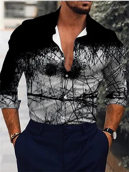Mados Vyrų Marškinėliai Viena Breasted Marškinėliai Atsitiktinis Trijų Spalvų Spausdinimo ilgomis Rankovėmis Viršūnes, vyriški Drabužiai, Havajai Šalies Cardigan