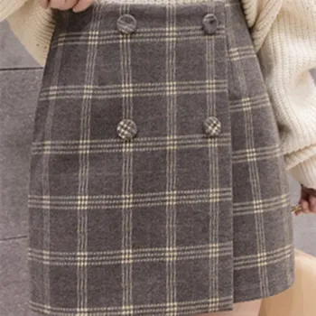Moterų Mini Sijonai Office Ponios Rudens Žiemos Korėjos Aukšto Juosmens-Line Anglija Stiliaus Pledas Sijonas Moterų Atsitiktinis Streetwear