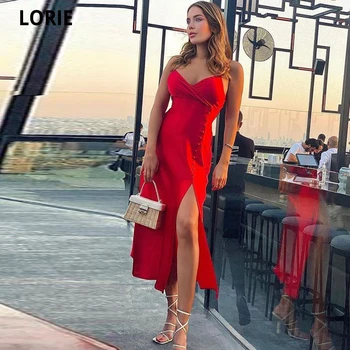 LORIE Spagečiai Dirželiai Vakaro Suknelės Undinė arabų Oficialią Chalatai 2022 Satino Pusėje Mygtukai Užsakymą Prom Dresses perskirto