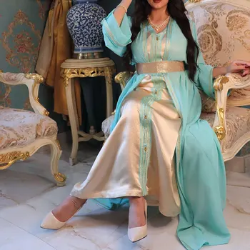 Deimantai Takchita Maroko Kaftan Jalabiya Moterų Šifono Cadigan Satino Vidinis Suknelė Dubajus Arabų Musulmonų Šalis Vestuvių Suknelė Ramadanas