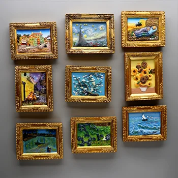 Pasaulyje garsaus tapyba ir Van Gogo tapybos nuotraukų rėmelis 3d šaldytuvas magnetai žvaigždėtas dangus saulėgrąžų siesta šaldytuvas lipdukai dovanos