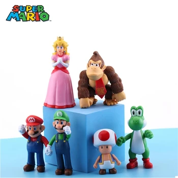 6Pcs/Set Super Mario Brolis Mario Maker Luigi Yoshi Donkey Kong Persikų Princesė, Naršyklė Grybų Veiksmų skaičius, Žaislai Vaikas Dovana