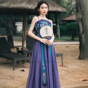 2022 kinijos nacionalinis kostiumas retro hanfu tradicinių vintage suknelė hanfu gėlių siuvinėjimas rankovių suknelė liaudies šokių kostiumas