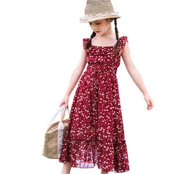 Vasarą Mergina Dress Bohemijos Paauglių Mergaičių Gėlėti Off Peties Šifono Suknelės Vaikams Suknelė Mergaitėms, Vaikams, Drabužiai Princesė 4-14Y