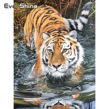 EverShine Diamond Siuvinėjimo Gyvūnų kvadratiniu Diamond Tapybos Tigras 5D 