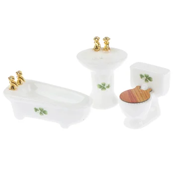 1:24 Miniatiūriniai Lėlių Baldai, Vonios kambario Rinkinys, Šiuolaikinių Baltos Keramikos Tualetas Baseino Vonia Su Gėlių Žaislas Žaisti DC103