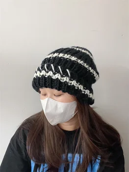 2022 m. Žiemos megzti Beanies Skrybėlę Moterų Stora Šilta Kepuraitė Skullies Skrybėlę Moterų balaclava variklio Dangčio Kepuraitė Kepurės Lauko Jojimo Rinkiniai