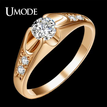UMODE Rose Aukso Spalvos Montavimas anel feminino aneis bijoux 0.5 ct Zirconia Sužadėtuvių Papuošalai, Žiedai, JR0064A