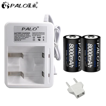 PALO D Dydžio, Įkrovimo Baterija (akumuliatorius R20 C Tipo 8000mAh + LED smart Įkroviklis, Baterija, Įkroviklis, 1,2 V NIMH NICD AA, AAA, C, D Baterijos