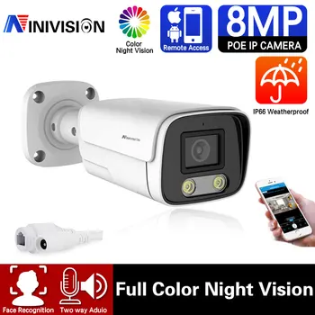 Spalva Naktinio Matymo Saugumo Kameros 4K Lauko AI Veido atpažinimo dvipusis Audio POE CCTV Vaizdo Stebėjimo HD 8MP Kulka IP Cam
